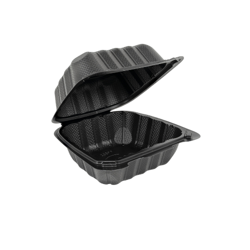  RECYCLABLE, MICROWAVABLE 6"?6" ONE COMPARTMENT HINGED CONTAINER BLACK